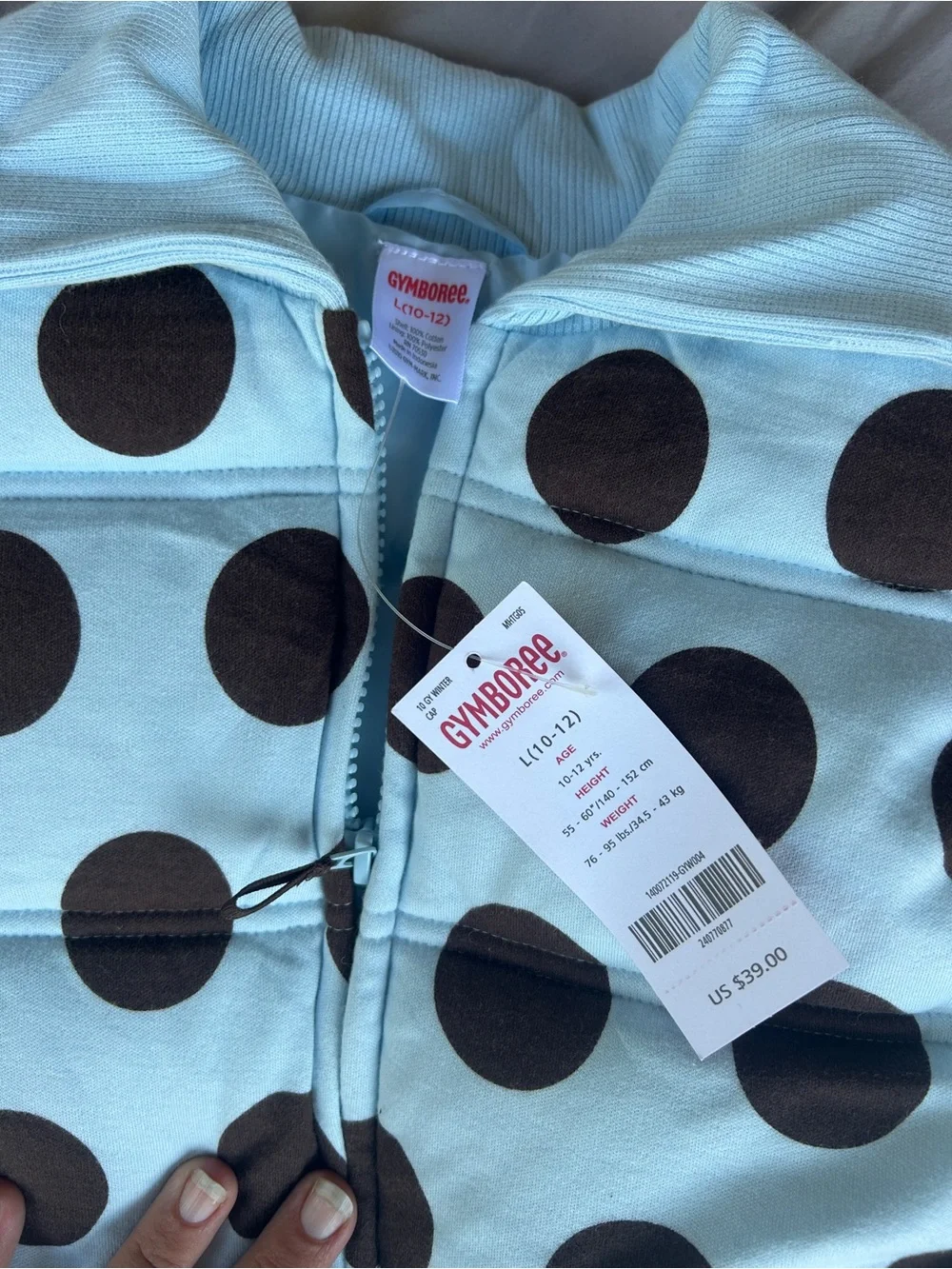 Gymboree light blue brown polka dot puffer vest